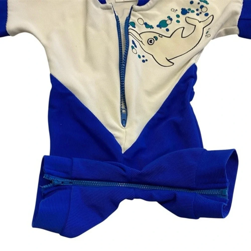 Vintage SunSmart 0-12M Baby UV Blocking Dolphin Swim‎ Suit Blue White